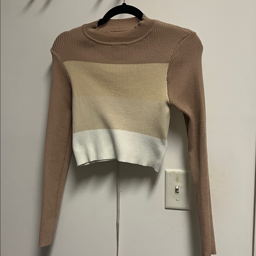 SHEIN Colorblock Crew Neck Sweater - Brown, Beige, White